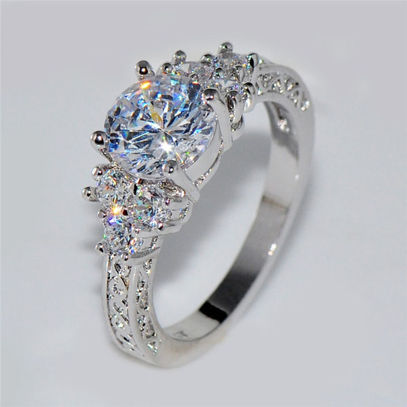 Anelli di fidanzamento color argento moda squisita per le donne Moda pietre zircone bianco Anello anniversario gioielli da sposa da sposa