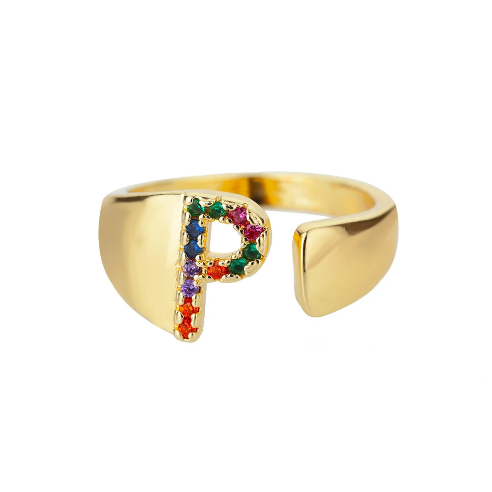 Anelli con lettera zircone arcobaleno per le donne Moda grosso lettera larga AZ anello in acciaio inossidabile matrimonio gioielli Boho spedizione gratuita