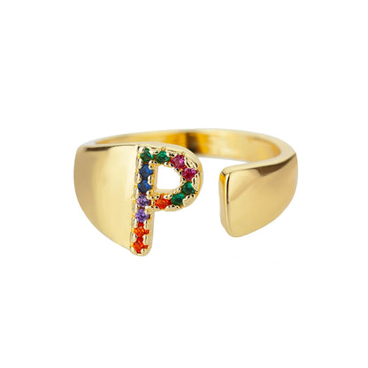 Anelli con lettera zircone arcobaleno per le donne Moda grosso lettera larga AZ anello in acciaio inossidabile matrimonio gioielli Boho spedizione gratuita