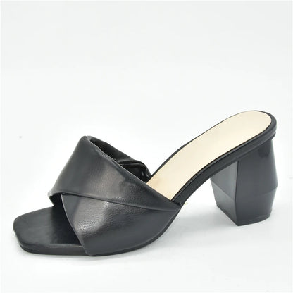 Latest Italian Ladies Shoes Nigerian Women Shoes Pu Leather Slingback Slipper for Party Open Toe Pumps High Heels Sexy Ladies
