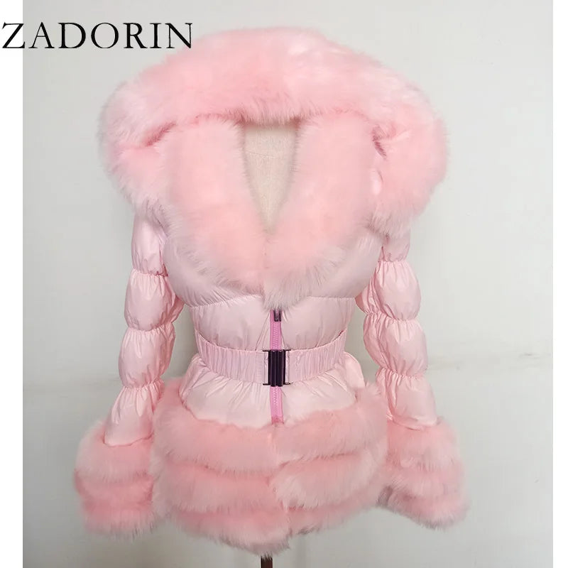 ZADORIN Cappotto invernale Donna New Fashion Cappotto in pelliccia sintetica Maniche staccabili Cappuccio Piumini d'anatra Con cappuccio Piumino nero Capispalla