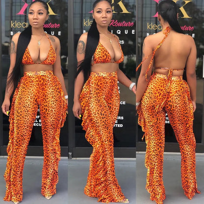 Summer Night Club Bikini Halter Sexy Swimsuits for Women 2Pcs Sheer Sexy 2025 Women Long Pant Bathing Suits