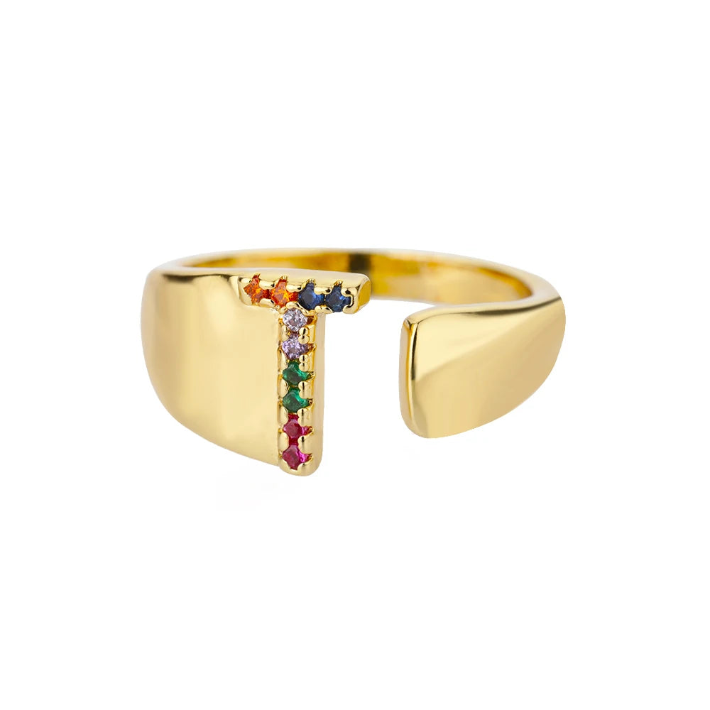 Anelli con lettera zircone arcobaleno per le donne Moda grosso lettera larga AZ anello in acciaio inossidabile matrimonio gioielli Boho spedizione gratuita