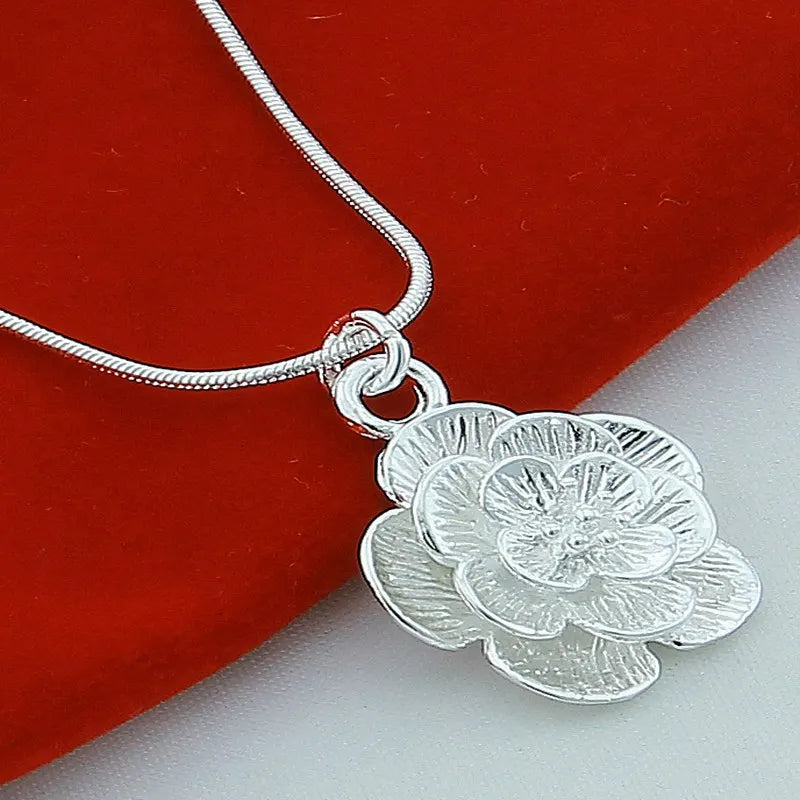 DOTEFFIL Collana con ciondolo fiore rosa in argento sterling 925 18/20-24/26/30 pollici Catena del serpente per le donne Gioielli di fidanzamento di nozze