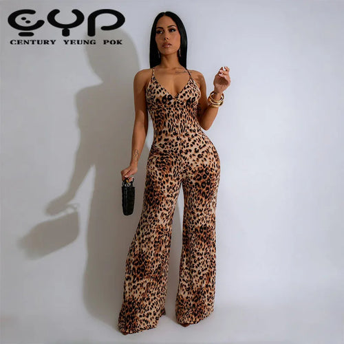 Damen-Overall, hoch tailliert, ärmellos, Sommer, lässig, Satin, Micro-Pull, mit Träger, Leopardenmuster, hoch tailliert