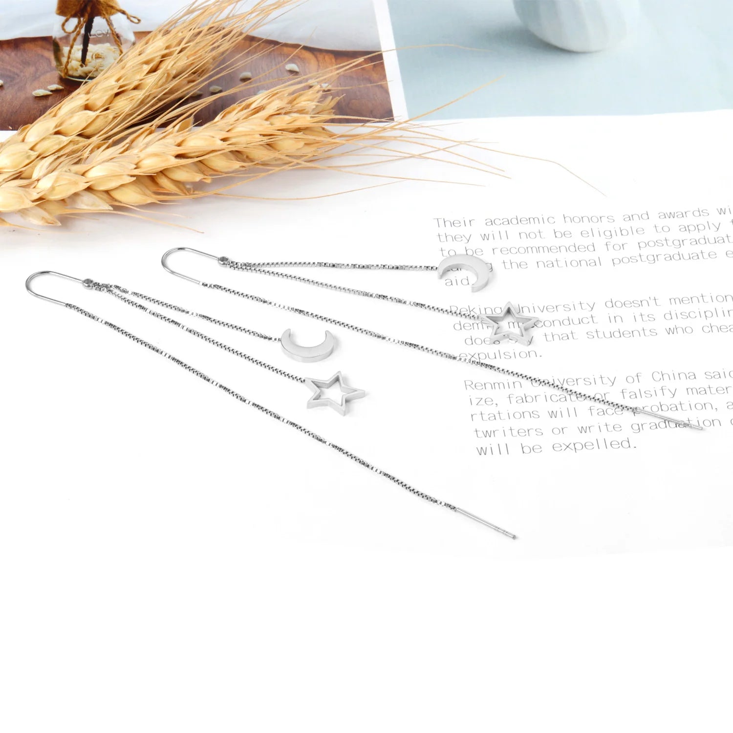 LUXUSTEEL 2021 Stella Luna Orecchini a pendaglio per le donne Stile alla moda Colore oro Acciaio inossidabile Orecchino a catena lunga Brinco Party