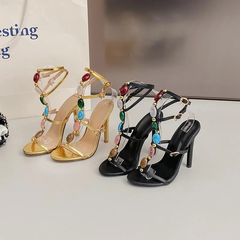 2025 Summer Style Open Toe Buckle Sandals 11cm Stiletto Heels with Feminine Elegant Height Increasing Feature Sandal