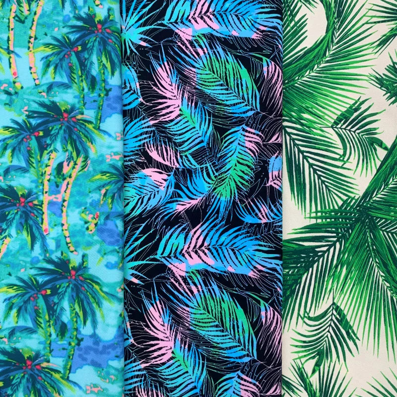 Fabric Supplier Quick Dry Blue Coconut Tree Sublimation Printing Nylon Spandex Fabric Beachwear Sexy Woman Swimwear Bikini Set