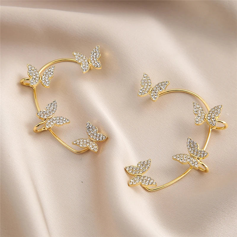 Orecchini a Clip a farfalla con foglia di metallo placcato argento per orecchini da donna senza Piercing gioielli di moda con polsino dell'orecchio in zircone scintillante