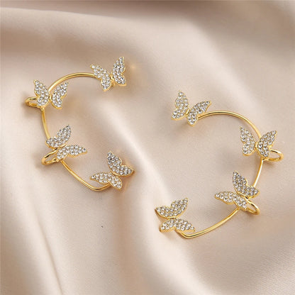 Orecchini a Clip a farfalla con foglia di metallo placcato argento per orecchini da donna senza Piercing gioielli di moda con polsino dell'orecchio in zircone scintillante