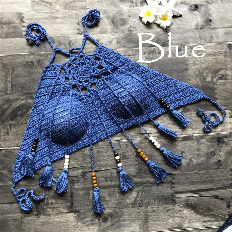 New Custom Handmade Crochet Swimwear Women Bralette Halter Neck Crop Tank Tops Crochet Bikini Top