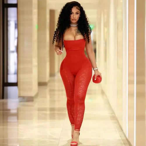 KSH7982 New Sexy Club Evening Fashion Strapless Tight and Slightly Transparent Jumpsuit Pants