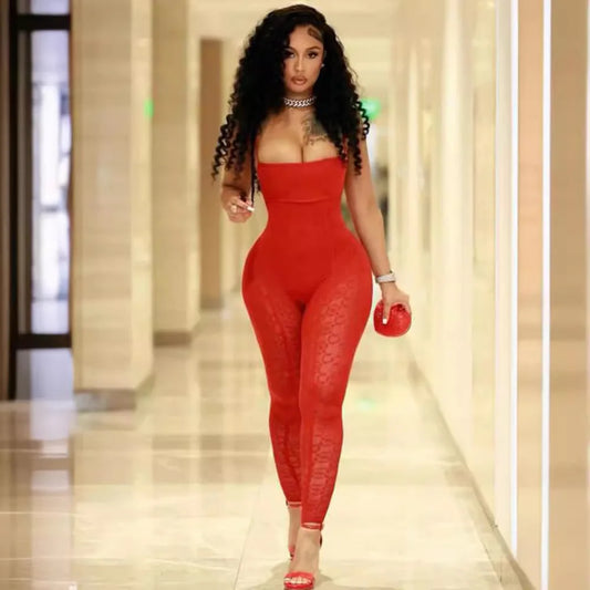 KSH7982 New Sexy Club Evening Fashion Strapless Tight and Slightly Transparent Jumpsuit Pants
