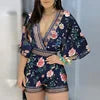 Women's Cami Jumpsuit Casual Summer Floral Printed Playsuit  Women Rompers 3/4 Sleeve Backless Playsuit Women Clothes