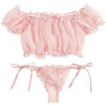 Damen Mädchen Süß Sexy Dessous Bikini Set Kurzarm schulterfrei Schnürung Zweiteiler Anzüge Badeanzüge Strandbekleidung Bademode
