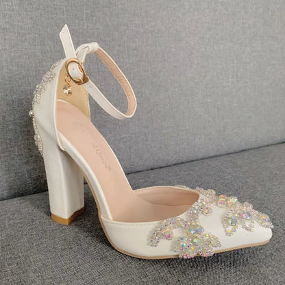 Chaussures simples à talons compensés et bout pointu pour femme, sandales à talons compensés de grande taille pour le commerce extérieur, chaussures de mariage à strass, chaussures compensées blanches pour femme