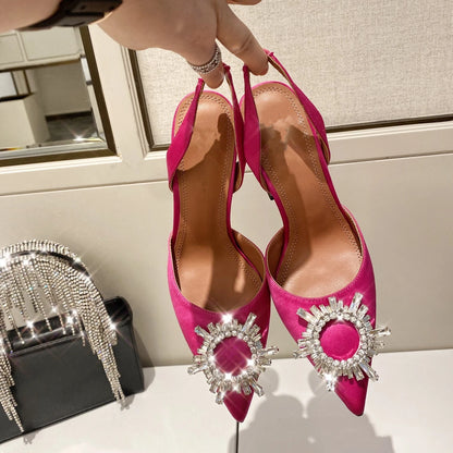 Estate europea e americana 2021 nuove scarpe da donna con tacco alto a punta girasole trapano fibbia punta chiusa sandali con tacco coppa di vino