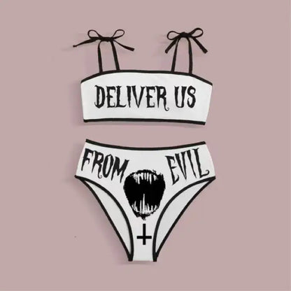 Ensemble bikini imprimé lettres gothiques punk, maillot de bain sexy 2023 pour femmes, motif tête de mort, col en V, maillot de bain tendance