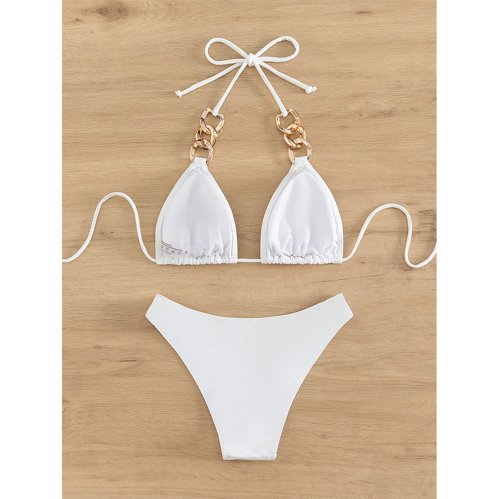 Bikini & Beachwear Women's Ultra Thin Elastic Thong Bikini Set Side Tie Sexy Solid Color Swimsuit Bandage Style Brazilian 2124