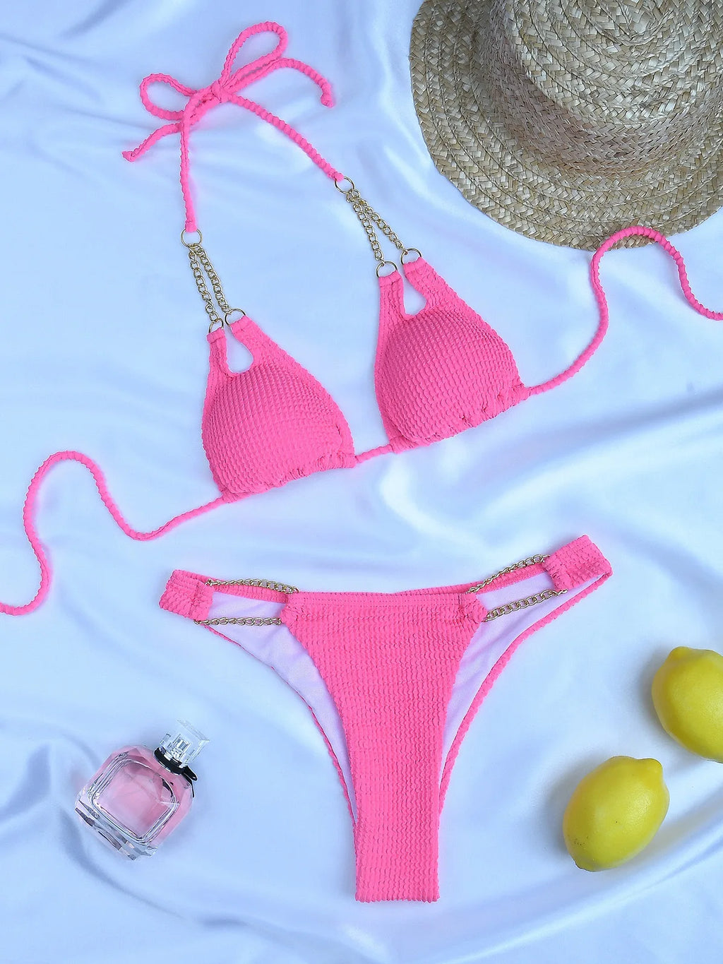 plum Color Halter Top Swimsuit Sexy Mini Chain Bikini Swimwear