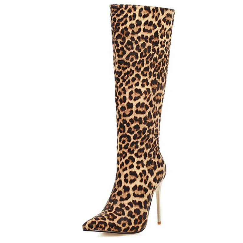 Snakeskin Leopard Long Boots Sexy Shoes Woman High Heels Autumn Winter Knee High Boots Leather Cowboy Women Shoes Custom WSH3461