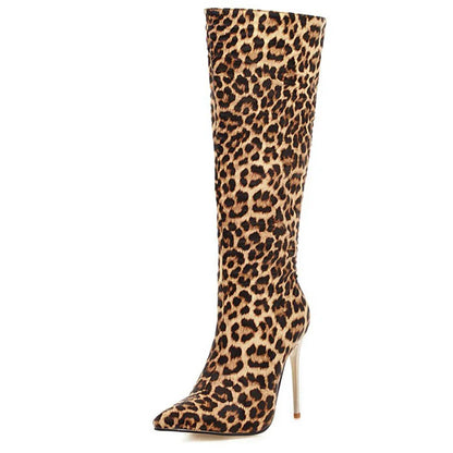 Snakeskin Leopard Long Boots Sexy Shoes Woman High Heels Autumn Winter Knee High Boots Leather Cowboy Women Shoes Custom WSH3461