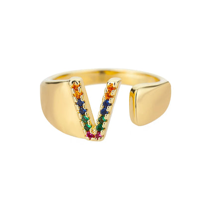 Anelli con lettera zircone arcobaleno per le donne Moda grosso lettera larga AZ anello in acciaio inossidabile matrimonio gioielli Boho spedizione gratuita
