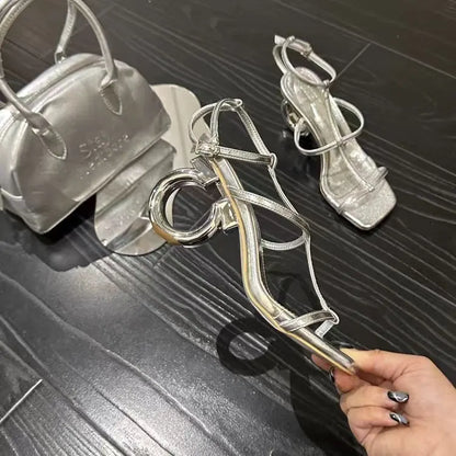 2024 New European American Style Sandals for Women Sexy Peep Toe Roman Pumps with Thin Heels and Buckle Strap Open Toe Design