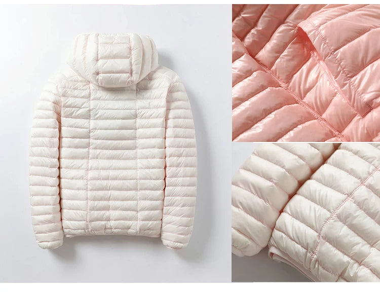 Piumino da donna bianco anatra 2021 nuovo piumino portatile con cappuccio Double face cappotto invernale da donna ultraleggero parka caldo