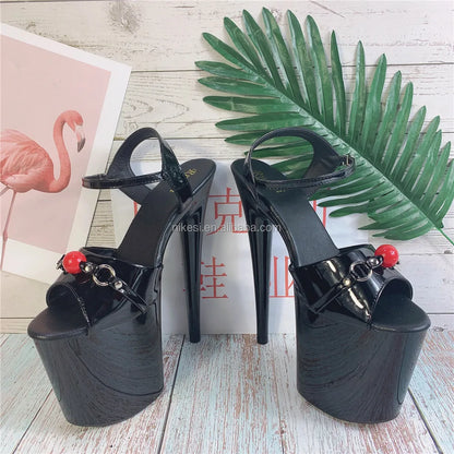 8inch-20cm Open Toe Summer Autumn Outdoor Anti-Slip Waterproof Plastic Platform Stiletto Heel Pole Dance Heeled Sandals Black