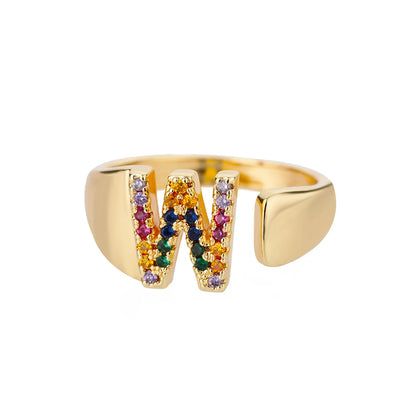 Anelli con lettera zircone arcobaleno per le donne Moda grosso lettera larga AZ anello in acciaio inossidabile matrimonio gioielli Boho spedizione gratuita