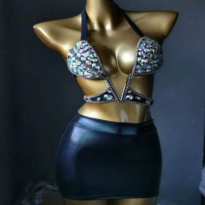 Damen Sexy Body Chain Kristall Diamant Bikini Strand Luxus Bademode Schmuck Crop Top BH für Nachtclub High Cut Bikini Set