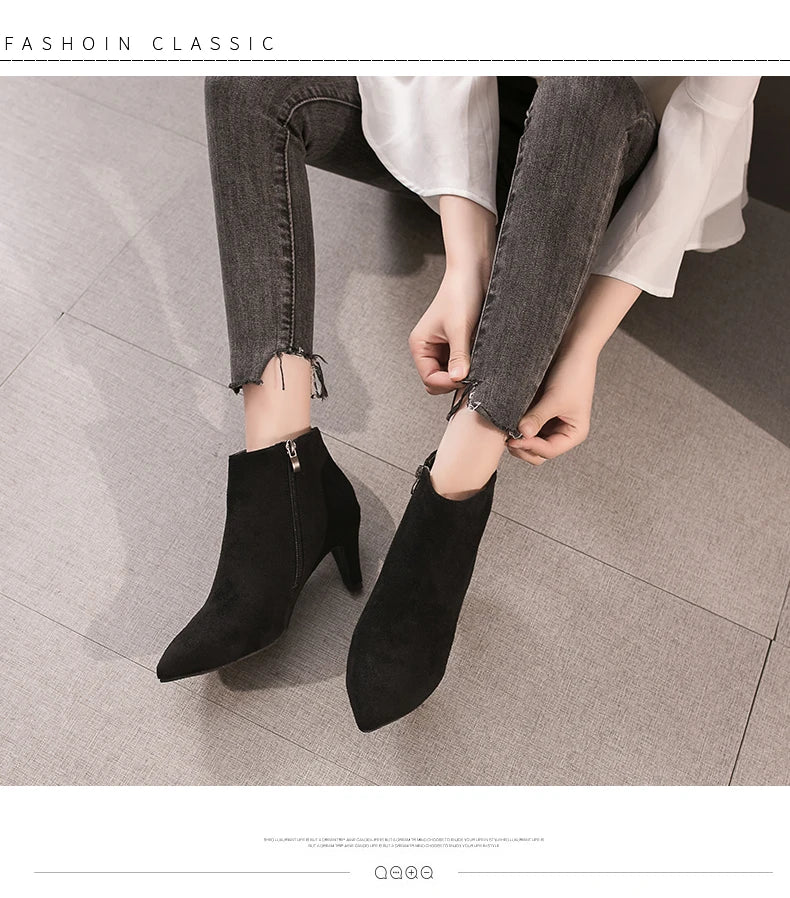 LazySeal 2025 New Luxury Leopard Women Boots Leather Winter Casual Shoes Hoof Heels Zip Pointed Toe Ankle Boots Big Size 43