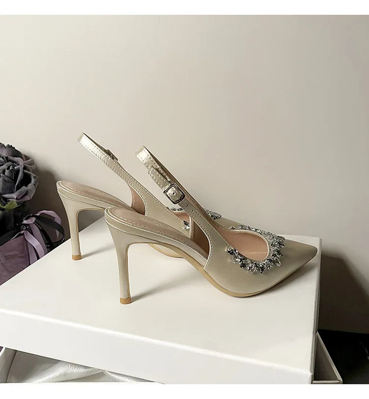 2025 New Factory Price Women's Slingback Shoes Pointed Classic Lai Diamond Sexy Outdoor Wedding Bride Dating High-heeled Sandals