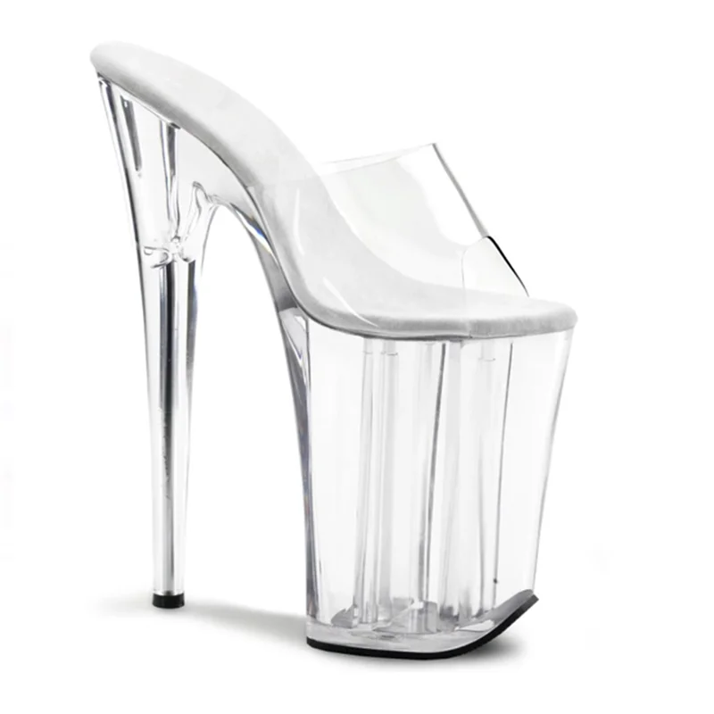Rncksi 23cm 9 Inch Crystal Transparent Sole Platform Open Toe PVC High Heels Sandals with Sequins Sexy Design Height Increasing