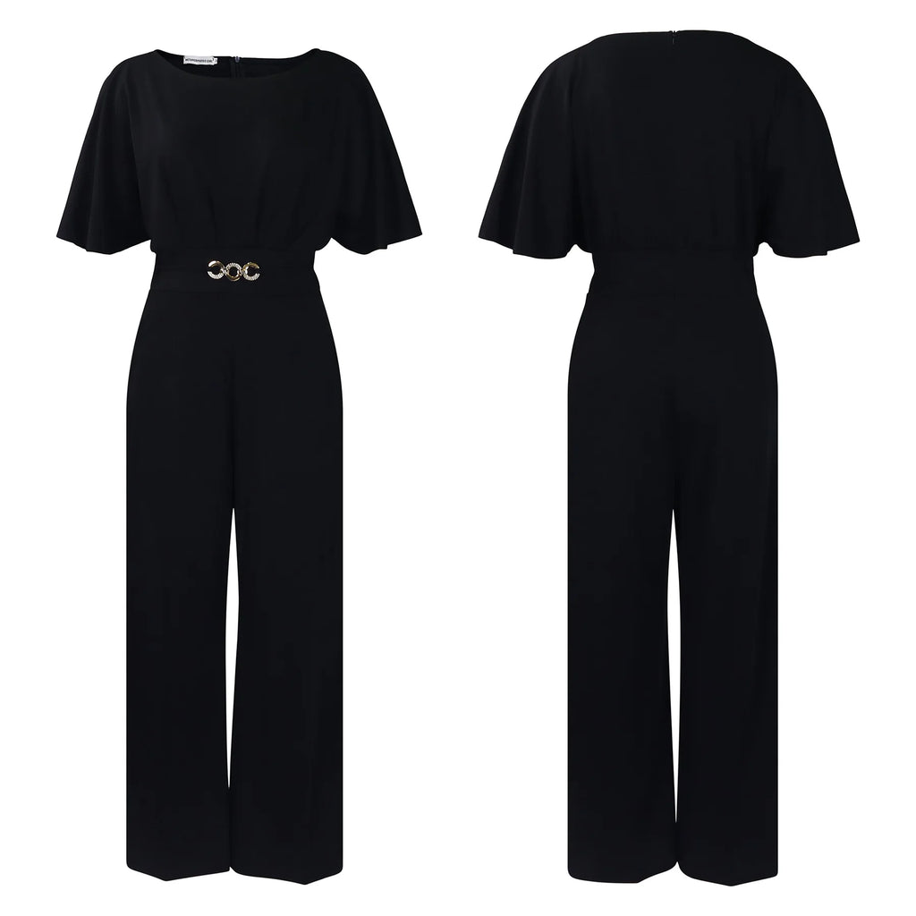 D3276 Loose Fit Fashion Overall mit Rundhalsausschnitt, hohem Bund, weitem Bein im afrikanischen Stil, aus Canvas-Stoff