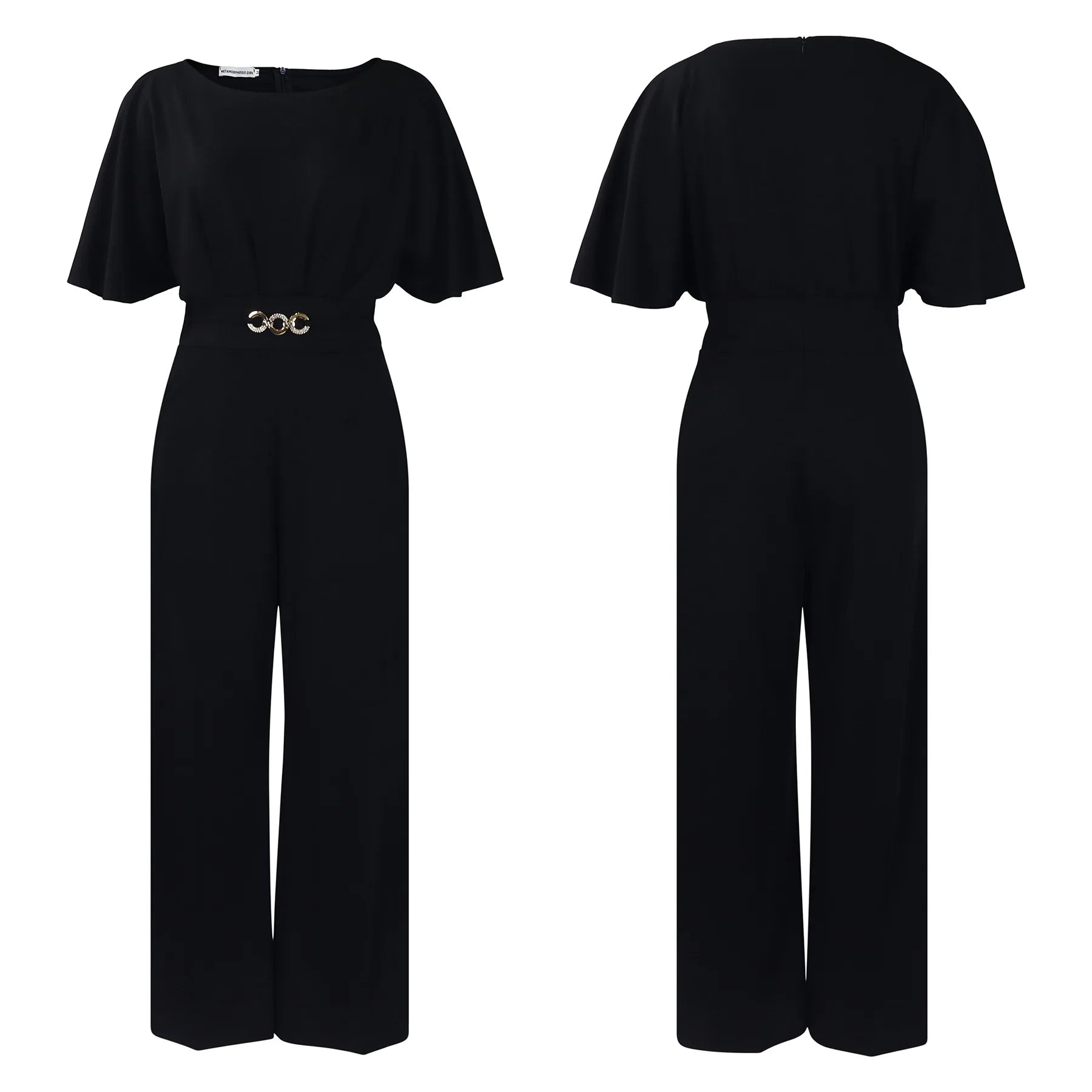D3276 Loose Fit Fashion Overall mit Rundhalsausschnitt, hohem Bund, weitem Bein im afrikanischen Stil, aus Canvas-Stoff