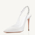 Große Größe 45 Damen High Heels Sandalen Sommer Spitze Zehe Strasskette Fersenriemen Schuhe Große Füße Stiletto Slingback