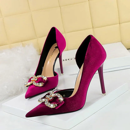 Banquet High Heels Women's Shoes Shallow Mouth Pointed Side Hollowed Out Rhinestone Pearl Bow Sandals