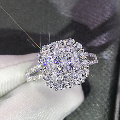 Huitan splendido anello da donna a forma quadrata completamente bling ghiacciato micro pavimenta cristallo zircone abbagliante anello da sposa anello di fidanzamento per matrimonio