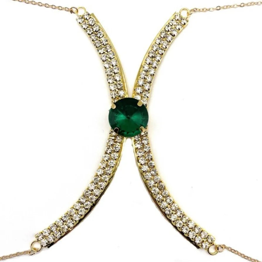 Sexy BodyChain Necklace Elegant Summer Crystal Rhinestone Crossover Waist Belly Chain Bikini Accessories 0762