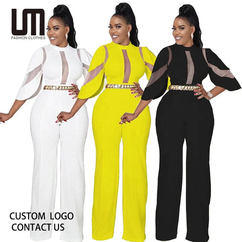 Liu Ming Women's Sexy Mesh Patchwork Bodycon Bodysuit Color Overalls Playsuit for Night Club Party Jumpsuit for Summer
