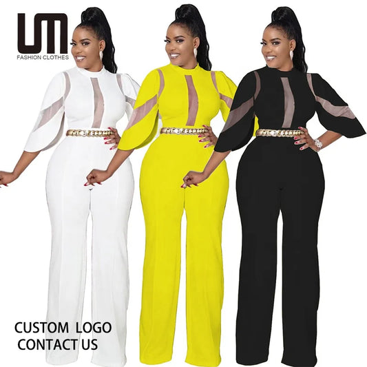 Liu Ming Women's Sexy Mesh Patchwork Bodycon Bodysuit Color Overalls Playsuit for Night Club Party Jumpsuit for Summer