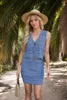 Damen Häkelstrick 2-teilige Outfits, vorne gebundene, hohle Westenoberteile, High Waist Bodycon Rock Sets Y2k Bikini Vertuschung Sommer Strand