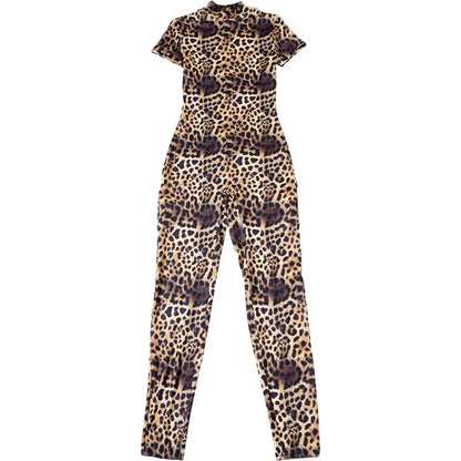 OUDINA Autumn and Winter Tight Short Sleeve Jumpsuit New Fashion Leopard Print Jumpsuits Backless Women Playsuits