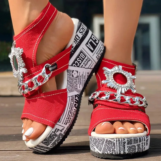 Sandales compensées à paillettes 2026 NEW KJ Summer - Nouveau style - Vêtements d'extérieur avec boucle de ceinture - Chaussures pour femmes