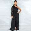 Hot Selling Women's Sexy One-Shoulder Satin Jumpsuit with Long Pants Breathable Mesh for Parties
