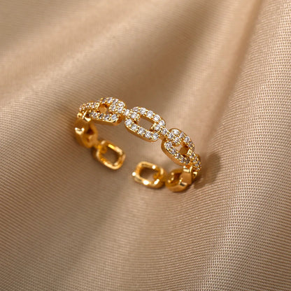 Anelli classici a catena intrecciata con zirconi per le donne Anello elegante per coppia in acciaio inossidabile Regalo di gioielli da sposa Bijoux Femme Spedizione gratuita