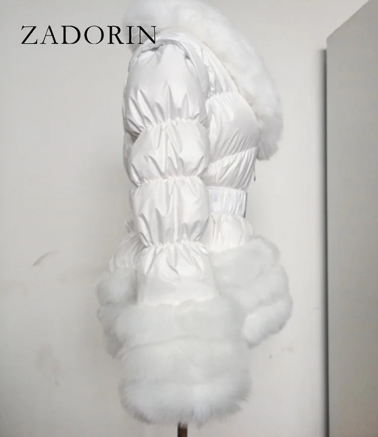 ZADORIN Cappotto invernale Donna New Fashion Cappotto in pelliccia sintetica Maniche staccabili Cappuccio Piumini d'anatra Con cappuccio Piumino nero Capispalla