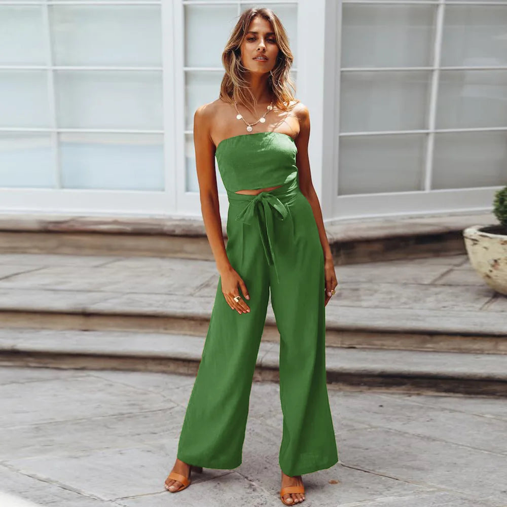 Neue Damen-Sommer-Freizeit-Einteiler, ärmellos, Trägertop, weites Bein, lange Hose